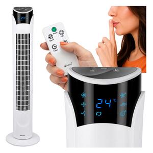 Ventilator alb cu picior, silențios, cu telecomandă și afișaj LED