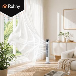 Ventilator alb cu picior, silențios, cu telecomandă și afișaj LED