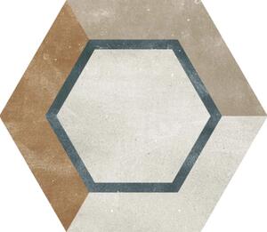 Gresie hexagonală porțelanată glazurată rectificată bej/maro21,5x25 cm