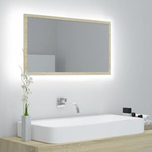 Oglindă de baie cu LED, stejar sonoma, 80x8,5x37 cm, acril