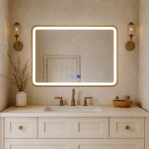 Oglindă de baie cu iluminare LED și funcție anti-ceață - Ramă aurie 80x60 cm