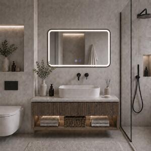 Oglindă de baie cu iluminare LED și funcție anti-aburire – ramă neagră, 60x80 cm