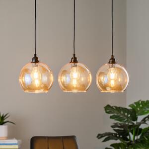 Opviq Lampă suspendată aur 022 3 becuri sticlă liniară Ø20cm, reglabil, Auriu / Alamă, Camera de zi / sufragerie, Sticlă, Modern
