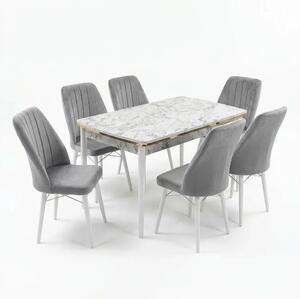 Verona Set Masa Extensibila (Marmura Alba) 80x 135 (80 x 178) Si Scaun 6 Buc, Aur Detalii, Horeca, Bucatarie, Living