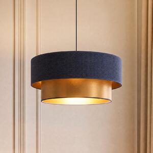 Duolla Lampă suspendată Dorina, albastru închis/auriu, Ø 45 cm, material textil, E27, Albastru, dormitor, Țesătură / Textil, Viața tânără
