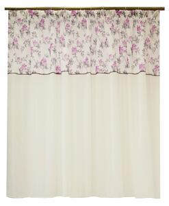 Perdea Velaria in ivoire cu flori mov, 125x150 cm