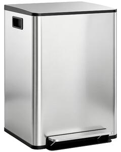 HOMCOM Coș de Gunoi cu 2 Compartimente de 30L, Pedală și Capac Silențios, 47,7x37,5x66,8 cm, Argintiu | Aosom Romania