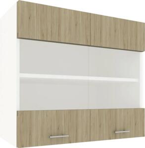 Corp superior bucătărie Karo cu ușă de sticlă 80 cm, alb/lemn natural