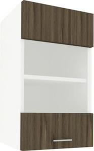 Corp superior bucătărie cu ușă de sticlă 40 cm, alb/stejar bronz