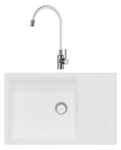 SET Chiuveta din granit compozit cu scurgator SanDonna EWELINA + Baterie flexibila SanDonna LOLA - Alb