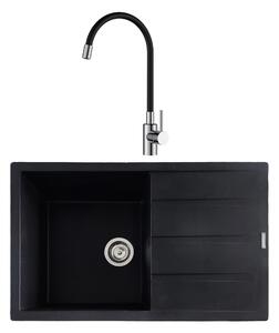 SET Chiuveta din compozit granit cu scurgator SanDonna PAULLINA + Baterie flexibila SanDonna LOLA - Negru - Argintiu