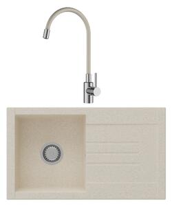 SET Chiuveta din granit compozit cu scurgator SanDonna ARONA 760 + Baterie flexibila SanDonna LOLA - Bej