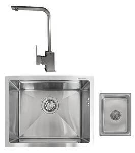 SET Chiuveta SanDonna HD5040 inox HandMade sub blat cu tavita + Baterie Sandonna Nera din alama  - Inox