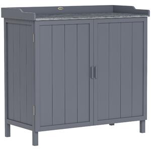 Outsunny Dulap pentru Exterior din Lemn de Brad cu Blat de Lucru din Metal Zincat si 2 Rafturi pentru Scule, 98x48x95.5 cm, Gri | Aosom Romania