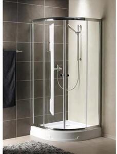 Set cabină de duș semirotundă Radaway Premium A800 cu cădiță de duș și sifon, 80x80 cm, sticlă transparentă, profil crom