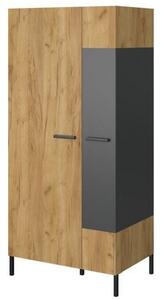 Dulap SANTES, stejar artisan auriu/gri antracit, PAL laminat, cu 2 usi