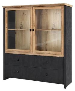 Vitrina NICOLE, stejar wotan/gri antracit, PAL laminat/sticla, 123x42x