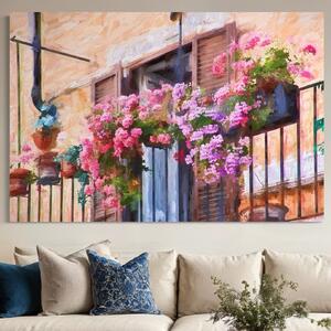 Tablou Canvas Premium LuxCanva® C1005, Balcon Cu Flori , Living, Strada, Vacanta, Flori, Balcon, Culori Vibrante