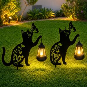 Set 2 x Lampa solara de gradina, decoratiune metalica, Pisica