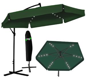 Umbrelă de grădină verde cu suport și iluminare LED