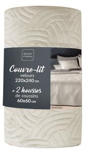 Set cuvertură și față de pernă crem din catifea 220x240 cm Solange – douceur d'intérieur