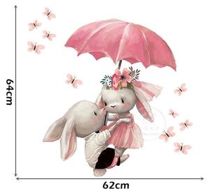 Sticker Decorativ Pentru Copii, Autoadeziv, Iepurasi cu umbrela, 62 x 64 cm