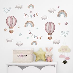 Sticker Decorativ Pentru Copii, Autoadeziv, baloane colorate, curcubeu, stele, 86x64 cm