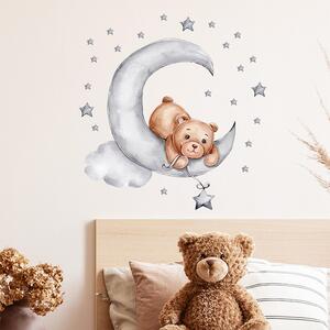 Sticker Decorativ Pentru Copii, Autoadeziv, Ursulet de plus intins pe luna, 62x60 cm