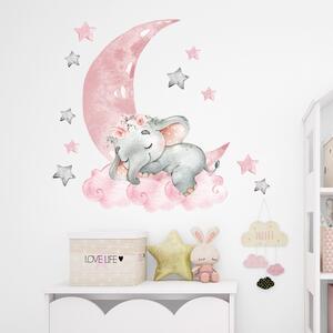 Sticker Decorativ Pentru Copii, Autoadeziv, elefant pe luna, 67x60 cm