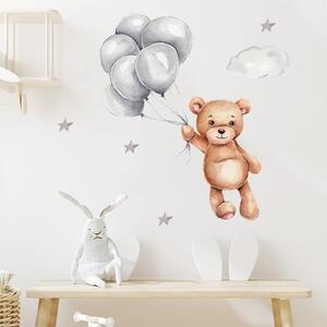 Sticker Decorativ Pentru Copii, Autoadeziv, Ursulet cu baloane, 50x67 cm