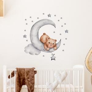 Sticker Decorativ Pentru Copii, Autoadeziv, Ursulet de plus intins pe luna, 62x60 cm
