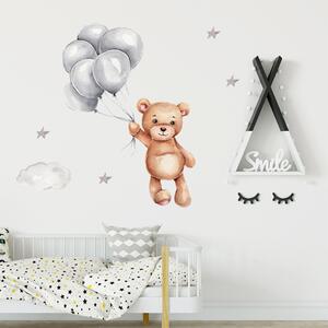 Sticker Decorativ Pentru Copii, Autoadeziv, Ursulet cu baloane, 50x67 cm