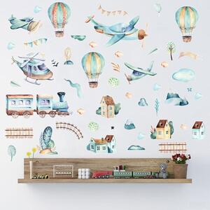 Sticker Decorativ Pentru Copii, Autoadeziv, Avioane si baloane, 90x90 cm