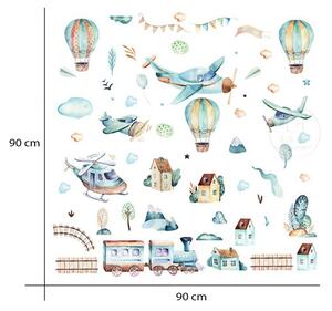 Sticker Decorativ Pentru Copii, Autoadeziv, Avioane si baloane, 90x90 cm
