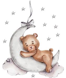 Sticker Decorativ Pentru Copii, Autoadeziv, Ursulet de plus pe luna, 72x57 cm