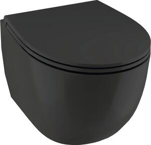 Vas WC suspendat Jungborn TWO, incl. capac WC, fără margine de clătire, tehnologie Turbo Flush, negru mat