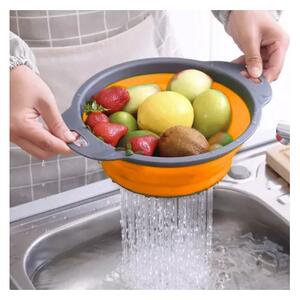 Strecuratoare pliabila cu manere, accesoriu bucatarie si camping, silicon/plastic, 23,5 x 8 cm