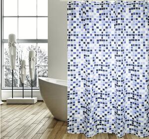 Perdea de duş MSV Mosaiko Textil 180x200 cm alb/albastru