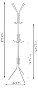 Cuier metalic, inaltime totala 175 cm, 12 carlige, 3 niveluri, design minimalist, alb