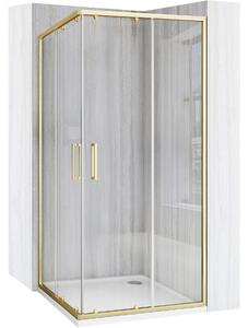 Rea City, cabină de duș cu ușă glisantă 90(uşă) x 90(uşă) x 190 cm, profil auriu mat + cadă de duș Savoy neagră, KPL-K6445
