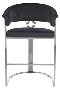 Scaun bar, cadru metalic argintiu, tapiterie catifea, Negru/Agintiu