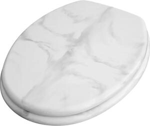 Capac WC cu model marmură ADOB Eleganza lemn închidere simplă alb 45,4x35,9 cm