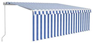 Copertină retractabilă manual cu stor, albastru&alb, 4x3 m