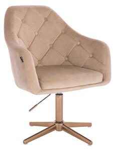 HR831CROSS Scaun Catifea Latte cu Bază Aurie