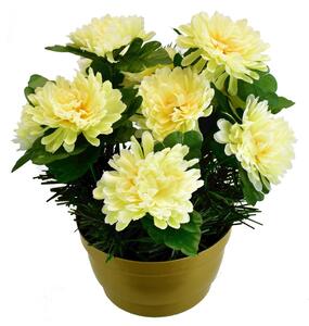 Floare artificială Crizantemă în ghiveci, crem, 22x 23 cm
