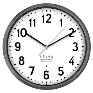 Ceas gri LAVVU Accurate Metallic Silver,controlat prin radio, diametru 30 cm