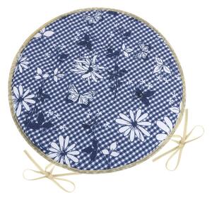 Perna de scaun Bellatex DITA rotundă și netedă pătrățele cu floare albastră, 40 cm