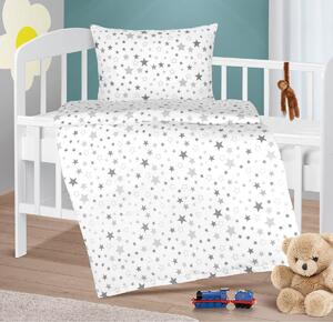 Lenjerie de pat pentru copii Bellatex din bumbacAgata Stars gri, 90 x 135 cm, 45 x 60 cm