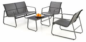 Set mobilier de exterior Houston 1636Gri inchis, Metal, Sticlă călită, Textil