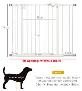 PawHut Poartă Extensibilă pentru Câini fără Șuruburi, Poartă de Siguranță Reglabilă cu 2 Extensii, 94-100 cm, Alb